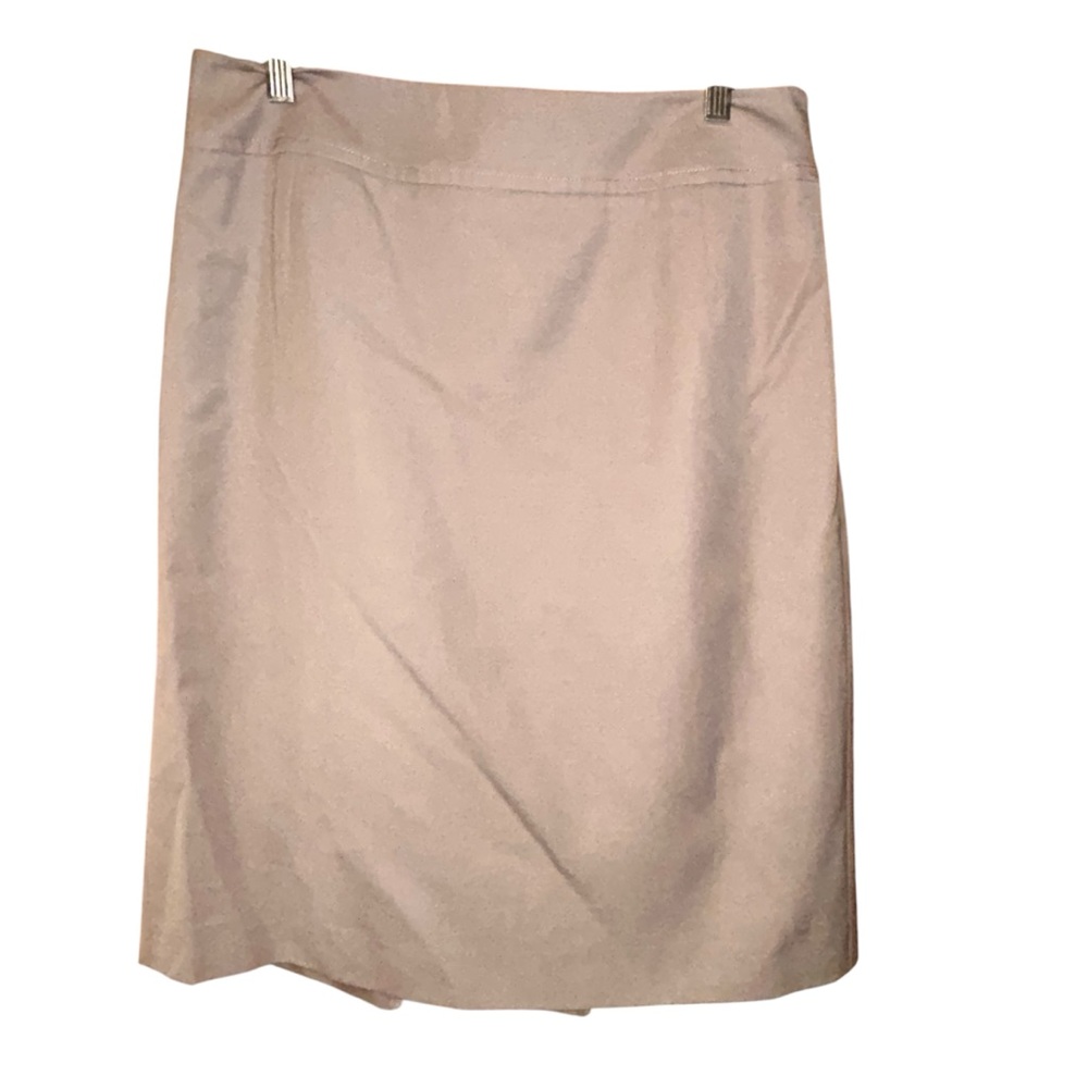 Akris Punto Taupe Wool Pencil Skirt Back Pleats US 10 Minimalist Quiet Luxury